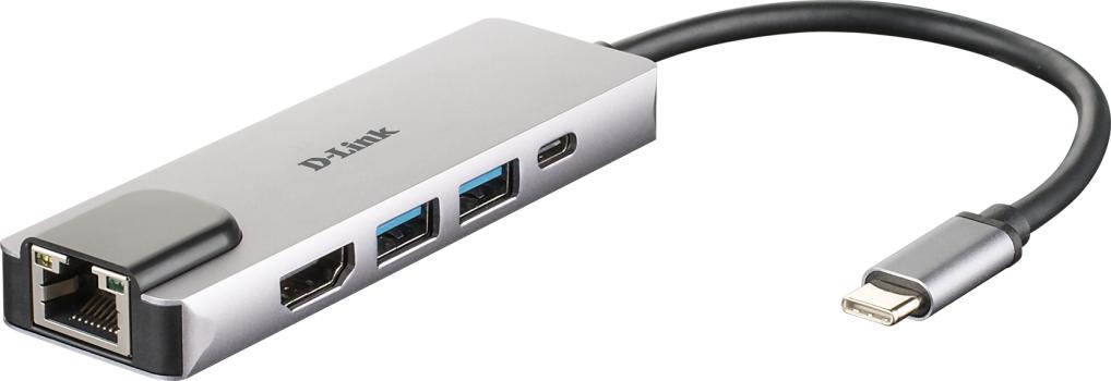 0000116073 D-LINK HUB USB-C 5-IN-1 CON HDMI E POWER DELIVERY 60W, USCITE: HDMI x1, Ethernet x1, USB 3.0 x2, USB-C x1, HDMI FINO A 4K, PLUG AND PLAY