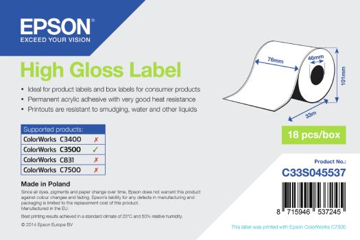 0000084594 HIGH GLOSS LABEL - CONTINUOUS 76MM X 33M