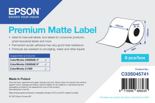 0000085490 PREMIUM MATTE LABEL CONTINUOUS ROLL 102MMX60M